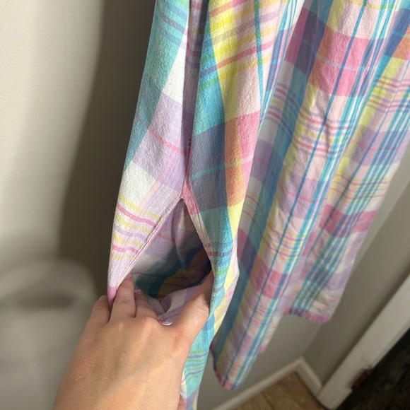 Vintage 80’s 90’s Colorful Plaid Cotton Midi Short Sleeve Dress Teacher sz Large - Picture 6 of 9